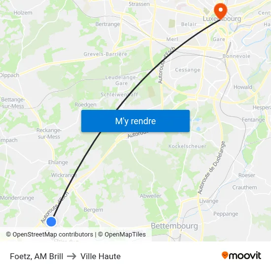 Foetz, AM Brill to Ville Haute map