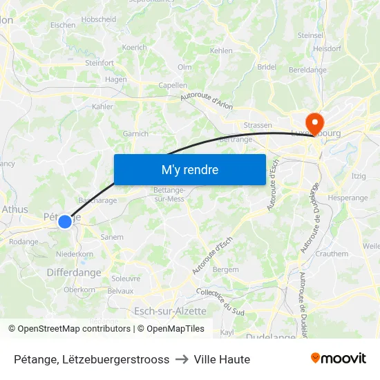 Pétange, Lëtzebuergerstrooss to Ville Haute map