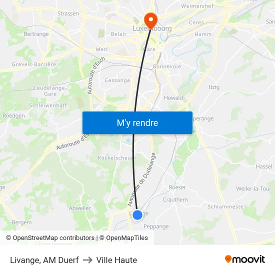 Livange, AM Duerf to Ville Haute map