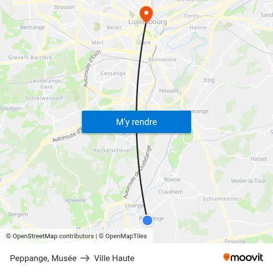 Peppange, Musée to Ville Haute map