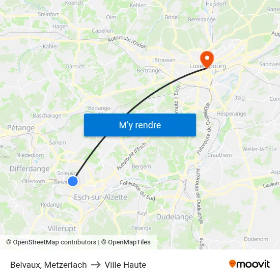 Belvaux, Metzerlach to Ville Haute map