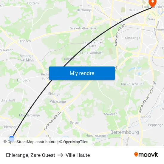 Ehlerange, Zare Ouest to Ville Haute map