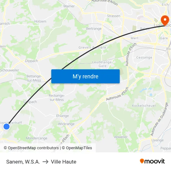 Sanem, W.S.A. to Ville Haute map