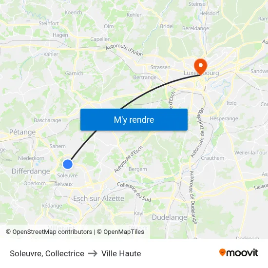 Soleuvre, Collectrice to Ville Haute map