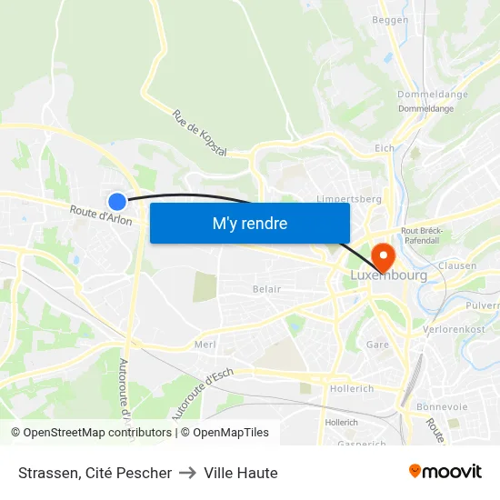 Strassen, Cité Pescher to Ville Haute map
