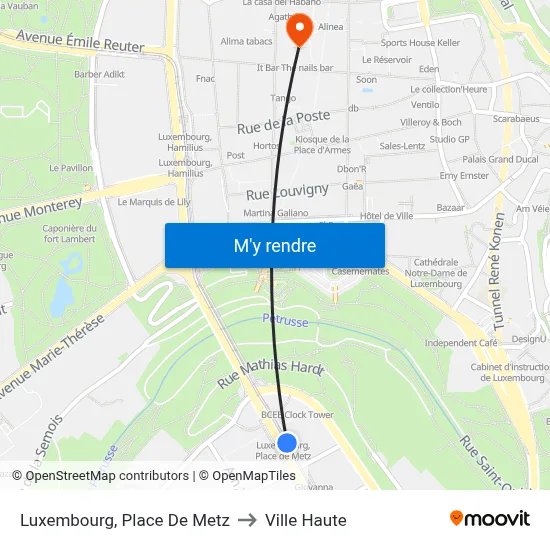Luxembourg, Place De Metz to Ville Haute map