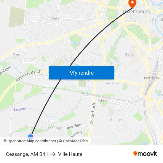 Cessange, AM Brill to Ville Haute map