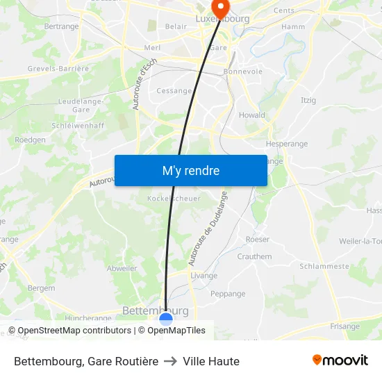 Bettembourg, Gare Routière to Ville Haute map