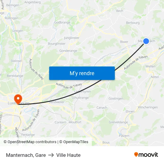Manternach, Gare to Ville Haute map