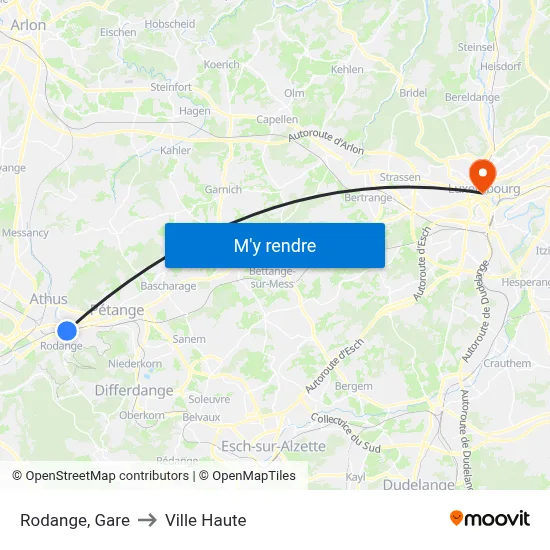 Rodange, Gare to Ville Haute map