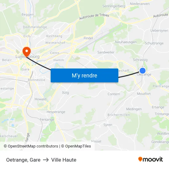 Oetrange, Gare to Ville Haute map