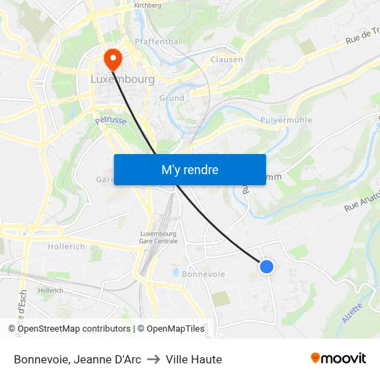 Bonnevoie, Jeanne D'Arc to Ville Haute map