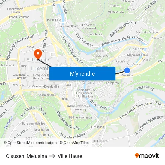 Clausen, Melusina to Ville Haute map