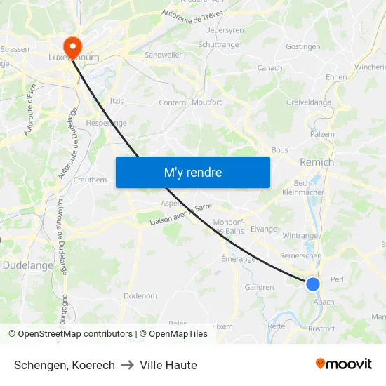 Schengen, Koerech to Ville Haute map
