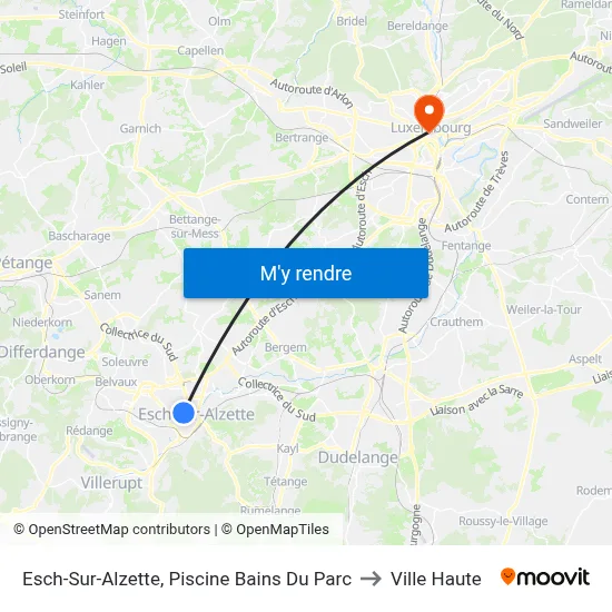 Esch-Sur-Alzette, Piscine Bains Du Parc to Ville Haute map