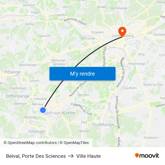 Belval, Porte Des Sciences to Ville Haute map