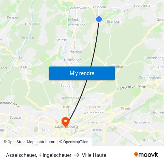 Asselscheuer, Klingelscheuer to Ville Haute map