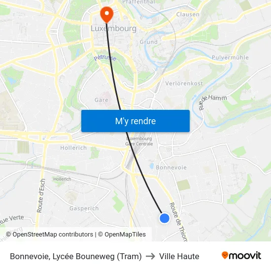 Bonnevoie, Lycée Bouneweg (Tram) to Ville Haute map