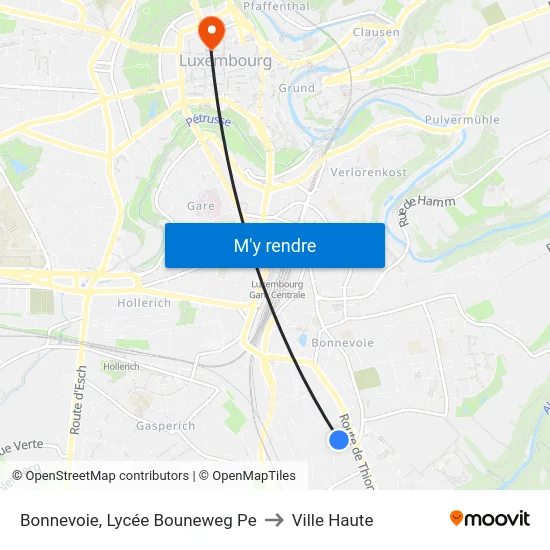 Bonnevoie, Lycée Bouneweg Pe to Ville Haute map