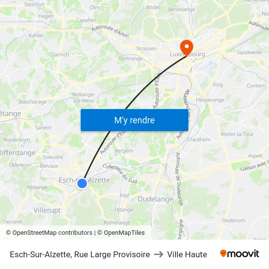 Esch-Sur-Alzette, Rue Large Provisoire to Ville Haute map