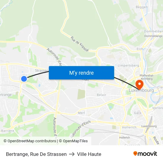 Bertrange, Rue De Strassen to Ville Haute map