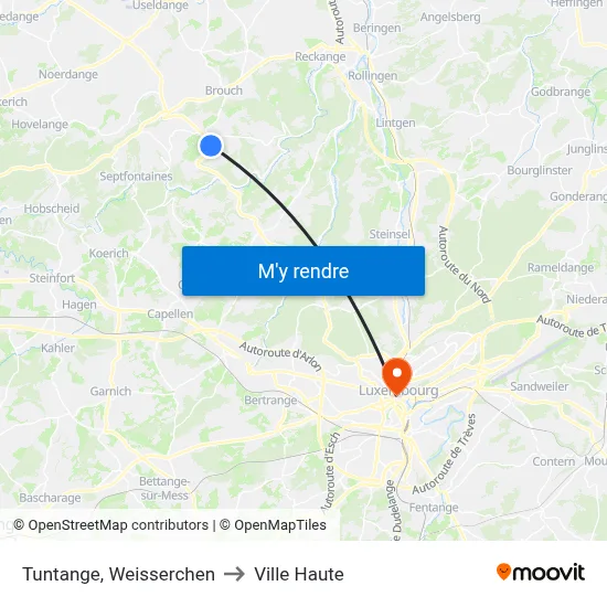 Tuntange, Weisserchen to Ville Haute map