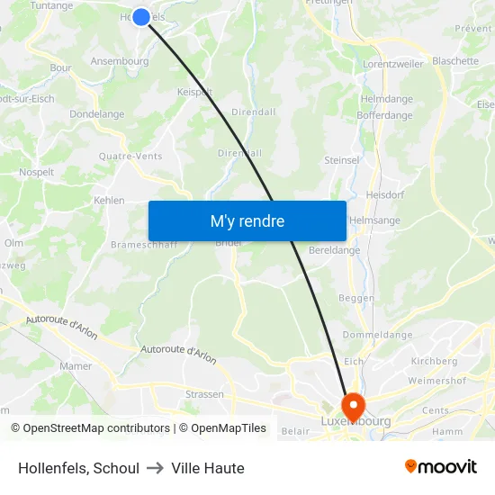 Hollenfels, Schoul to Ville Haute map