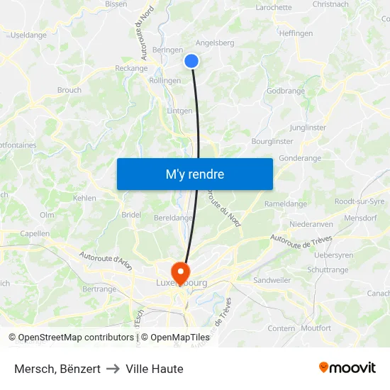 Mersch, Bënzert to Ville Haute map