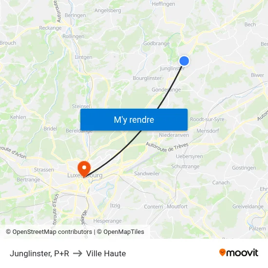 Junglinster, P+R to Ville Haute map