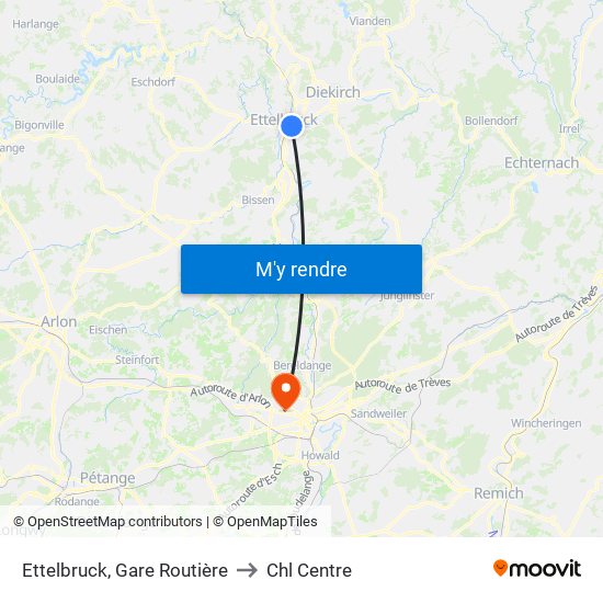 Ettelbruck, Gare Routière to Chl Centre map