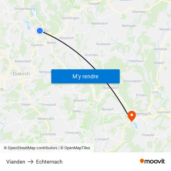 Vianden to Echternach map