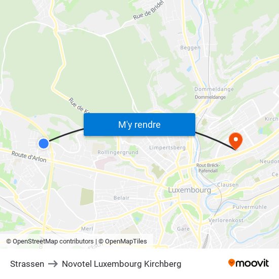 Strassen to Novotel Luxembourg Kirchberg map