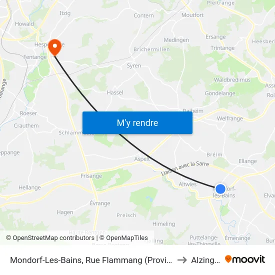 Mondorf-Les-Bains, Rue Flammang (Provisoire) to Alzingen map