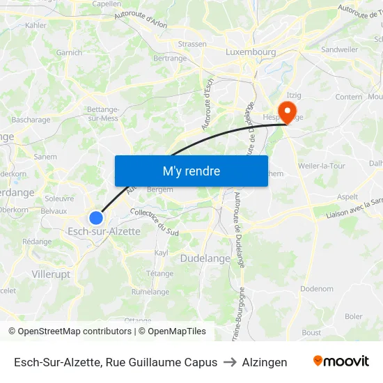 Esch-Sur-Alzette, Rue Guillaume Capus to Alzingen map