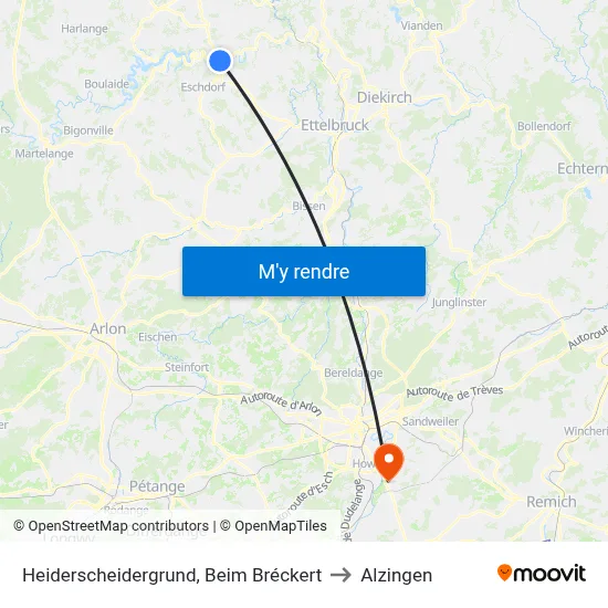 Heiderscheidergrund, Beim Bréckert to Alzingen map