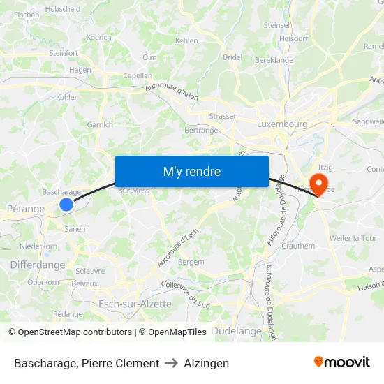 Bascharage, Pierre Clement to Alzingen map