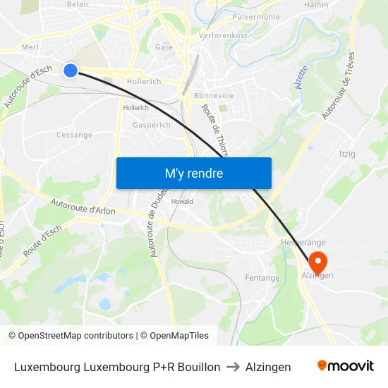 Luxembourg Luxembourg P+R Bouillon to Alzingen map