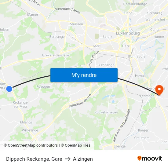 Dippach-Reckange, Gare to Alzingen map
