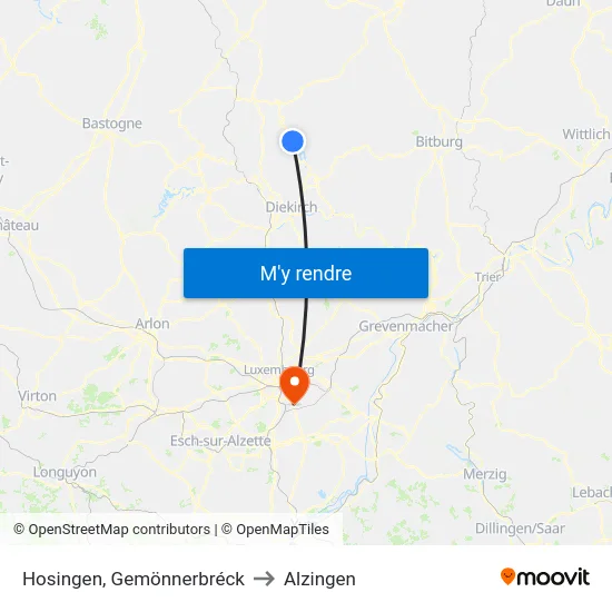 Hosingen, Gemönnerbréck to Alzingen map