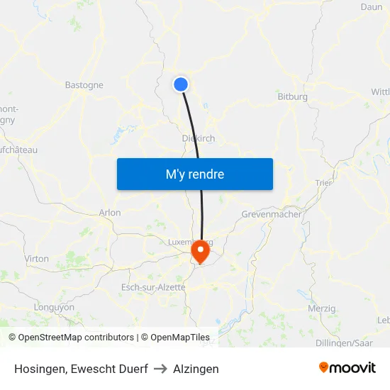 Hosingen, Ewescht Duerf to Alzingen map