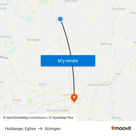 Huldange, Eglise to Alzingen map