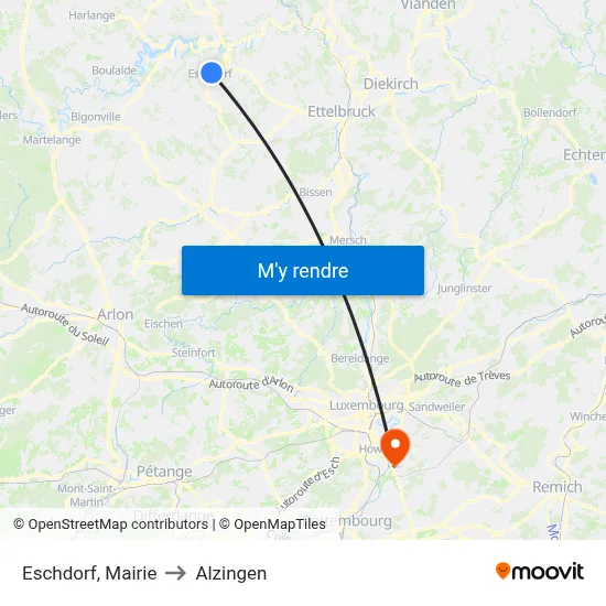 Eschdorf, Mairie to Alzingen map