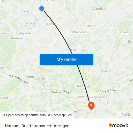 Nothum, Duerfstrooss to Alzingen map