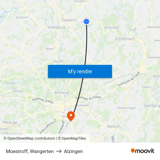 Moestroff, Wangerten to Alzingen map