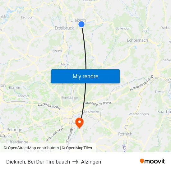 Diekirch, Bei Der Tirelbaach to Alzingen map