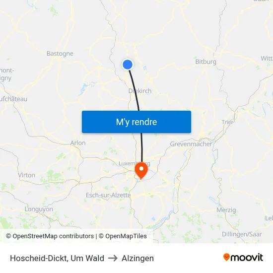 Hoscheid-Dickt, Um Wald to Alzingen map