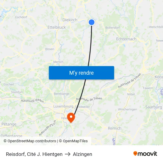 Reisdorf, Cité J. Hientgen to Alzingen map