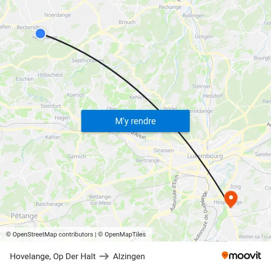 Hovelange, Op Der Halt to Alzingen map