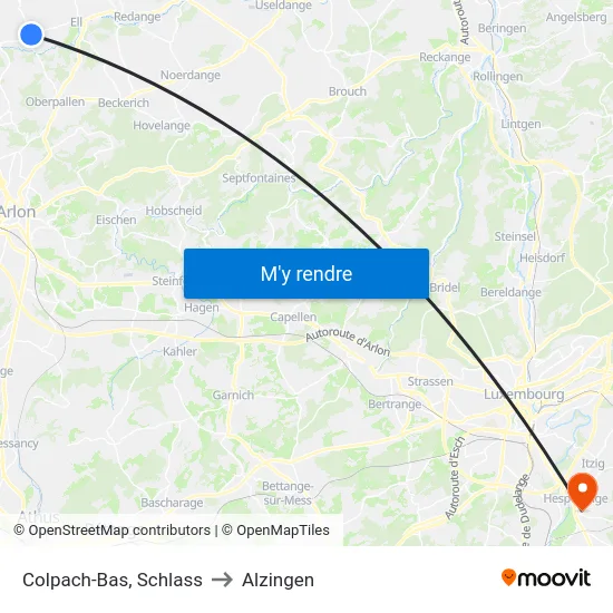 Colpach-Bas, Schlass to Alzingen map