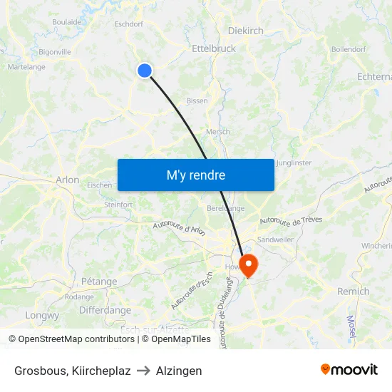 Grosbous, Kiircheplaz to Alzingen map